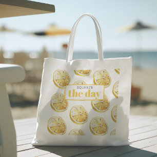 Modern geel lemonpatroon en knijp de dag in tote bag