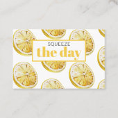 Modern geel lemonpatroon en knijp de dag in visitekaartje (Voorkant)