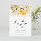 Modern Geel Lente Bloemen Pasen Diner Kaart (Staand voorkant)