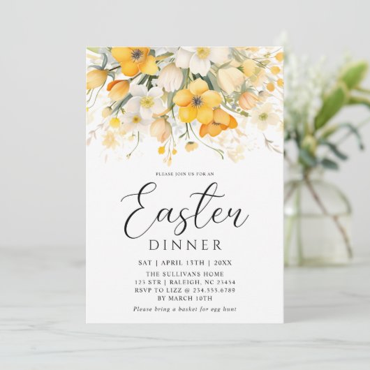 Modern Geel Lente Bloemen Pasen Diner Kaart (Staand voorkant)