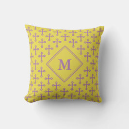 Modern Geel Mauve CROSS Monogram Kussen
