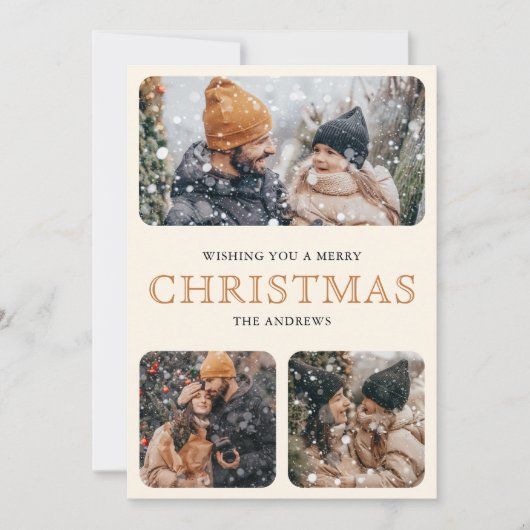 Modern Geel Minimal 6 Foto Collage Kerstmis Feestdagenkaart (Voorkant)