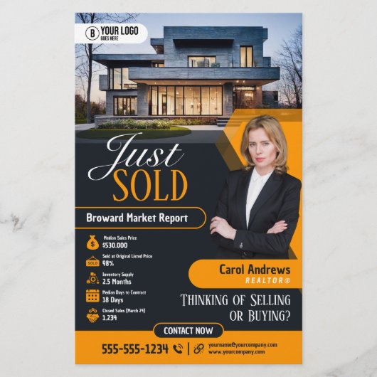 Modern Geel net verkocht makelaar Realtor Flyer (Voorkant)