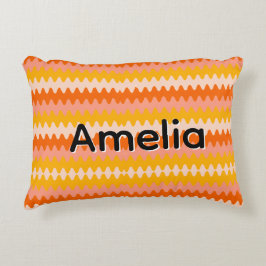 Modern Geel, Oranje & Wit Zig Zag Patroon Accent Kussen