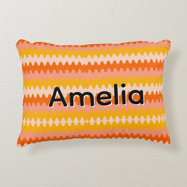 Modern Geel, Oranje & Wit Zig Zag Patroon Accent Kussen (Voorkant)