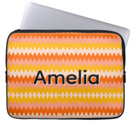 Modern Geel, Oranje & Wit Zig Zag Patroon Laptop Sleeve