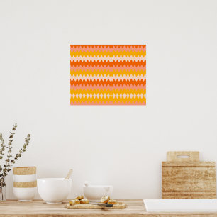 Modern Geel, Oranje & Wit Zig Zag Patroon Poster