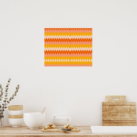 Modern Geel, Oranje & Wit Zig Zag Patroon Poster (Keuken)