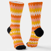Modern Geel, Oranje & Wit Zig Zag Patroon Sokken (Gebogen)