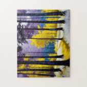 Modern Geel Paarse Blauw Helder Levendig Bos Legpuzzel (Verticaal)