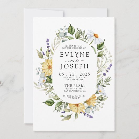 Modern geel & Paarse Boho Floral Bright Wedding Kaart (Voorkant)