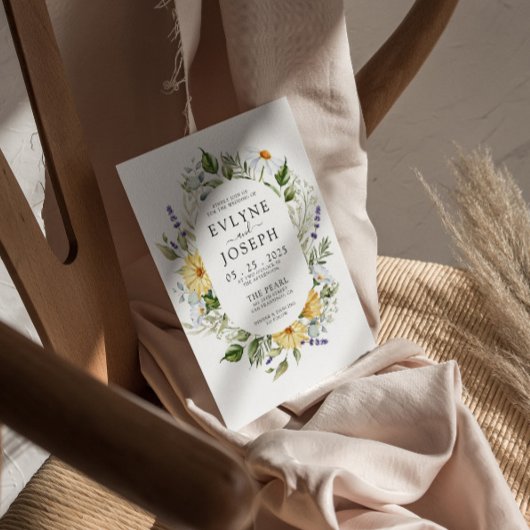 Modern geel & Paarse Boho Floral Bright Wedding Kaart