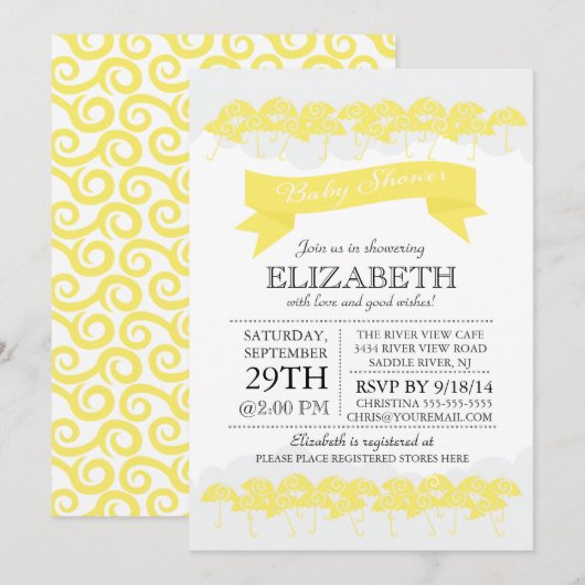Modern geel paraplu neutraal Baby shower Kaart (Voorkant / Achterkant)