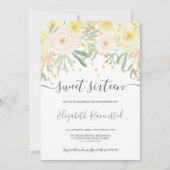 Modern geel rose groen bloemengoud zoete zestien kaart (Voorkant)