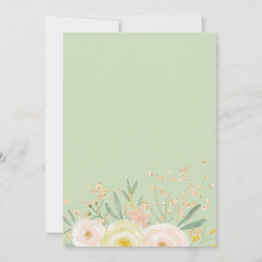 Modern geel rose groen bloemengoud zoete zestien kaart (Achterkant)