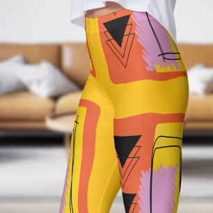 Modern geel Sinaasappel Abstract blokpatroon Leggings