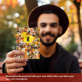 Modern geel Sinaasappel Abstract schilderij Monogr Briefkaart