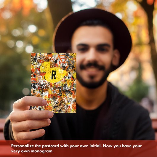 Modern geel Sinaasappel Abstract schilderij Monogr Briefkaart