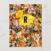 Modern geel Sinaasappel Abstract schilderij Monogr Briefkaart (Voorkant)