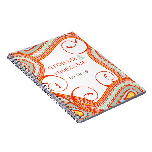 Modern Geel Sinaasappel Aqua Mint Gastenboek Notitieboek (Rechterzijde)