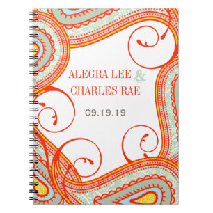 Modern Geel Sinaasappel Aqua Mint Gastenboek Notitieboek