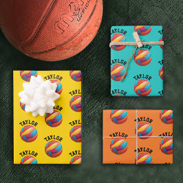 Modern Geel Sinaasappel Blauw Basketbal Team MVP N Inpakpapier Vel