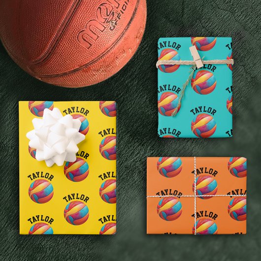 Modern Geel Sinaasappel Blauw Basketbal Team MVP N Inpakpapier Vel