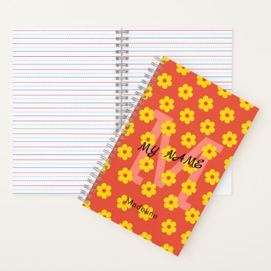 Modern  geel sinaasappel bloemen monogram notitieboek (Binnen)