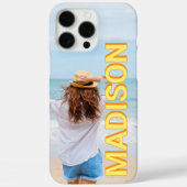 Modern geel Sinaasappel Monogram Naam Foto Case-Mate iPhone Case (Achterkant)
