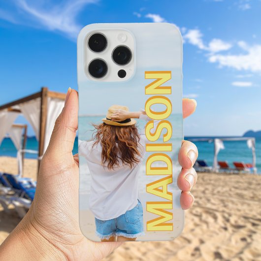 Modern geel Sinaasappel Monogram Naam Foto Case-Mate iPhone Case