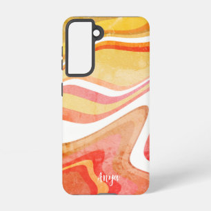 Modern geel Sinaasappel strepen Abstract op maat Samsung Galaxy Hoesje