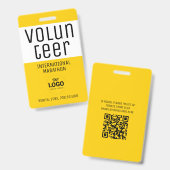 Modern Geel Vrijwilliger ID Logo QR Code Badge (Voor- en achterkant)