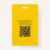 Modern Geel Vrijwilliger ID Logo QR Code Badge (Achterkant)