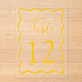 Modern geel Wavy Lijst Acryl Tafelnummers (Voorkant)
