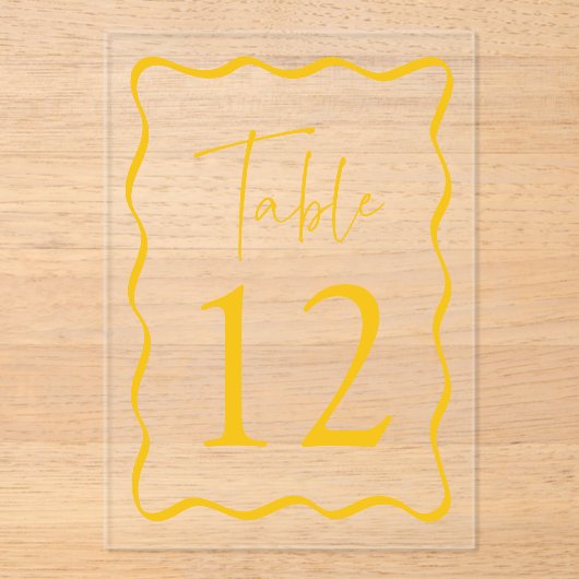 Modern geel Wavy Lijst Acryl Tafelnummers (Voorkant)