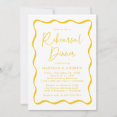 Modern Geel Wavy Lijst Huwelijksrepetitie Diner Kaart (Voorkant)