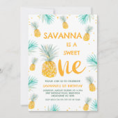 Modern Geel Zoet Een Ananas 1e Verjaardag Kaart (Voorkant)