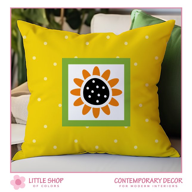 Modern Geel Zonnebloem Polka Dot Patroon Kussen (Creator heeft geüpload)