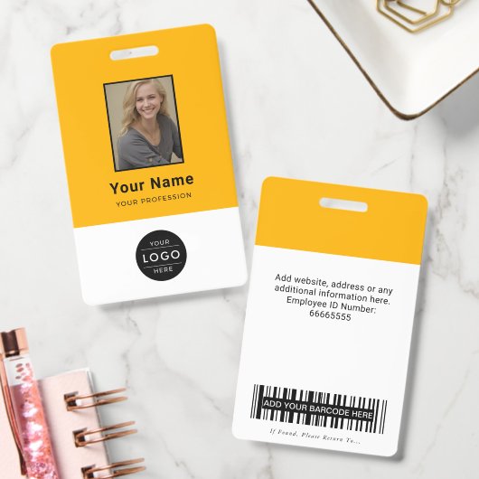 Modern Geel Zwart Bedrijfsfoto Logo Barcode Badge (Kantoor)