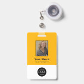Modern Geel Zwart Bedrijfsfoto Logo Barcode Badge (Voorzijde met uittrekbare clip)