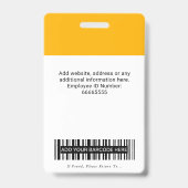 Modern Geel Zwart Bedrijfsfoto Logo Barcode Badge (Achterkant)
