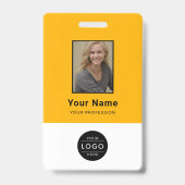 Modern Geel Zwart Bedrijfsfoto Logo Barcode Badge (Voorzijde)