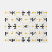Modern Geel Zwart Bij Patroon Elegante Monogram Deurmat (Voorkant)