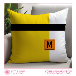 Modern Geel Zwart Kleurblok met Monogram Kussen