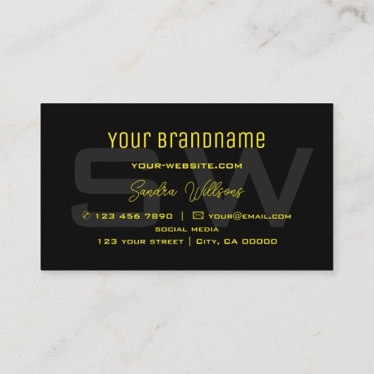 Modern geel zwart met monogram en eenvoudig Logo Visitekaartje (Achterkant)