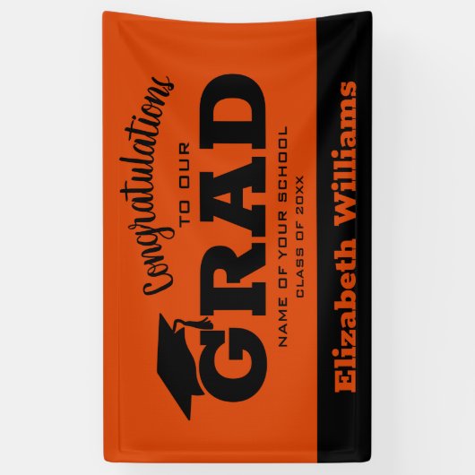 Modern Gefeliciteerd Afstudeerder Black met Oranje Spandoek (Verticaal)