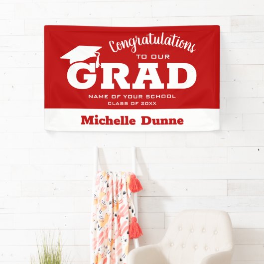 Modern Gefeliciteerd Afstudeerder White met Scarle Spandoek (Insitu)