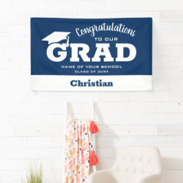 Modern Gefeliciteerd Afstudeerder White op marineb Spandoek