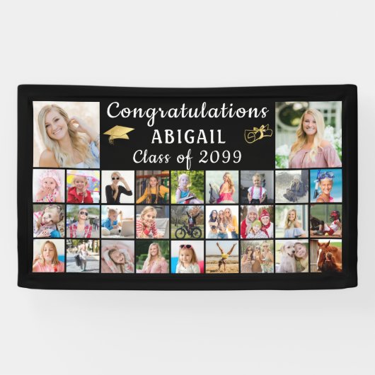 Modern Gefeliciteerd Afstuderen 29 Foto Collage Spandoek (Horizontaal)
