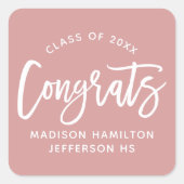 Modern Gefeliciteerd Script Dusty Roos Afstuderen Vierkante Sticker (Voorkant)
